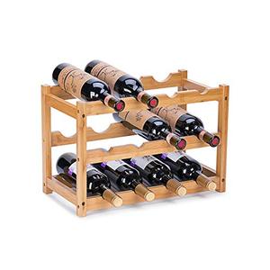 FOSTERSOURCE Wine Rack, Natural Bamboo Storage Rack Freestanding Countertop Stackable Display Shelf Wine Bottle Holder (3-Tiers 12-Bottles)