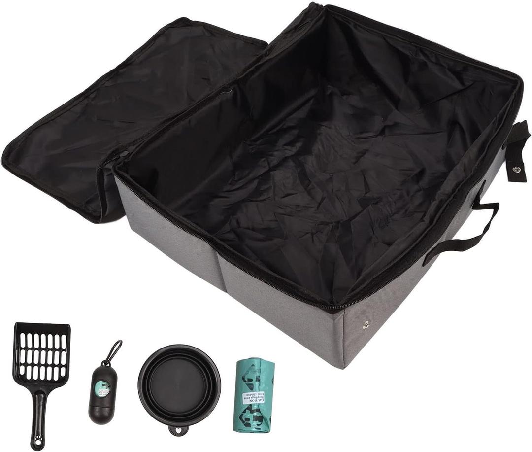 Portable Litter Box for Cats Kitten Foldable Travel Litter Box with Lid, Leak-Proof No Smell Easy to Carry, Clean and Store Easy for Car Travel, Hotle Stays and Road Trip 18x14x5.5 Inches (Large, Gray)
