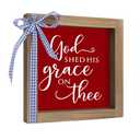 pechpell God Shed His Grace on Thee Sign Wooden Patriotic Decor, 6" Memorial Day 4th of July Decorations, Americana Independence Day Indoor Table Wall Shelf Tiered Tray Office Desk Farmhouse Home Decor
