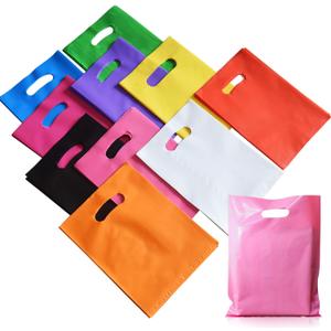 Plastic Party Favor Small Gift Bags, 100 PCS 6" x 8" Goodie Bags for Kids, Candy Treat Pouches Bulk with Handle for Kids' Birthday Party, Thanksgiving, Christmas, Halloween, 10 Colors