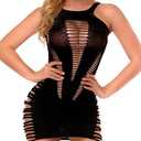 FasiCat Women's Mesh Lingerie Fishnet Babydoll Mini Dress Free Size Bodysuit Size S