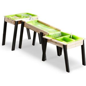 Kids 3 Sets Rushing River Falls Sensory Table, Wood Sand Table Playset for Kids, Outdoor Wooden Toy Play Water Table Set for Boys and Girls, Picnic Table for Outdoor Backyard Splash Table (Black3)