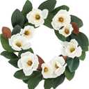 All Seasons Wreath for Front Door w/Silk Cream Magnolia, 20-22 Inch Year Round Outdoor Spring Summer Wreath Farmhouse Indoor Decor, Flower Wreath for Wedding Home Wall Window Porch, White