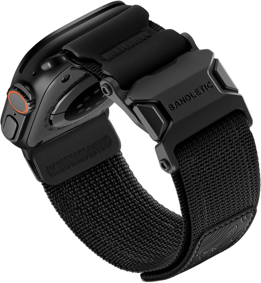 Bandletic Magnetic Bands Compatible with Apple Watch Ultra 3/Ultra Band 49mm, Breathable Nylon Gifts Strap with Magnetic Clasp for iWatch Bands men Series 11 10 46mm, 9/8/7 45mm, SE3/6/5/4 44mm, 3/2/1 42mm (Black)