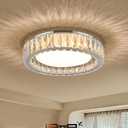 Modern K9 Crystal Dimmable LED Flush Mount Ceiling Light,15 Inch 36W/5CCT 3000K-6000K Luxury Chrome Round Close to Ceiling Lighting Fixtures for Living Room,Kitchen,Bedroom,Dining Room