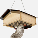 TT Nature Upside Down Suet & Seed Bird Feeder, Eco-Friendly Wood with Rainproof Roof, Seed Block Feeder Attracts Woodpeckers, Nuthatches, Chickadees, Finches