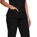 floralhue Scrubs for Women, Women's Medical Scrub Sets, V-Neck Scrubs Top & Cargo Pants with 12 Pockets, Black, L