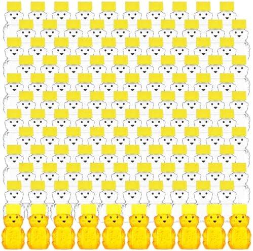 Patelai 120 Pcs Plastic Honey Bear Bottle Bear Shape Clear Honey Containers Empty Dispenser with Yellow Lid Jars Cup to Store Dispense Holiday Baby Shower Gifts(240ml/8oz)