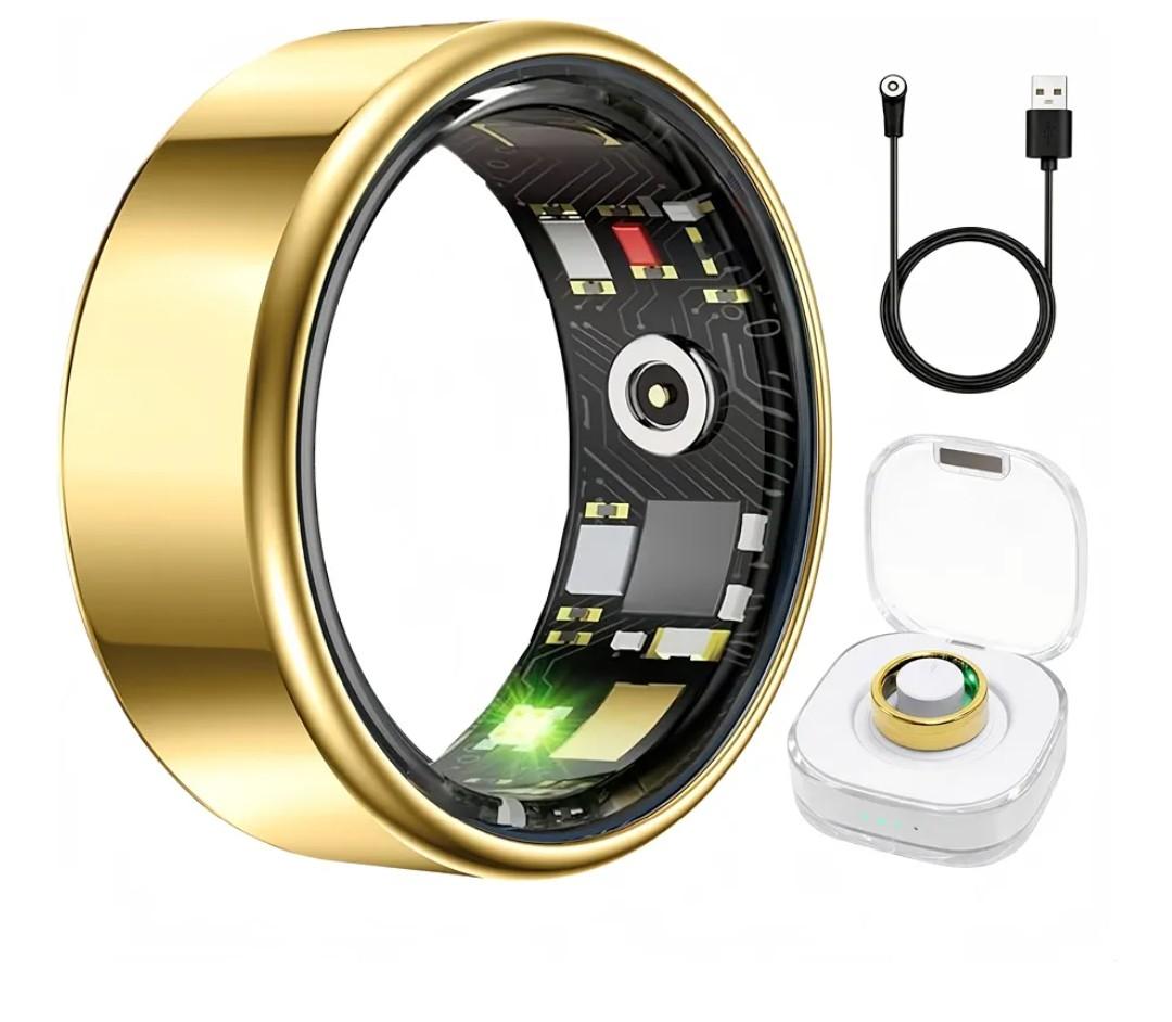 Smart Ring Health & Fitness Tracker for Men & Women, Heart Rate, SPO₂, Sleep & Activity Monitoring, IP68 Waterproof, Long Battery Life, Family Care Mode, No Subscription Fee (Gold, 8)