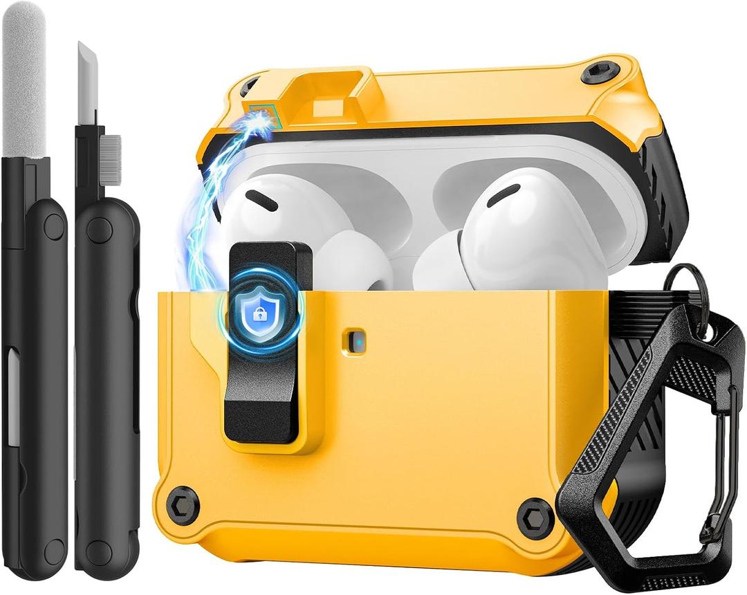 TiMOVO Hard Case for Airpods Pro 3 (2025) with Secure Lock Clip, Yellow