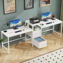 GYIIYUO 93'' Two Person Desk with Charging Station, Long Desk with 3 Drawers and Printer Shelf, Double Computer Desk, 2 Person Writing Study Table Workstation for Home Office, White