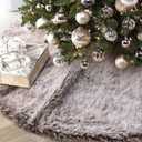 GMOEGEFT Christmas Tree Skirt 48 Inches Brown Plush Faux Fur for Slim Pencil Tree Xmas Holiday Decorations Ornaments