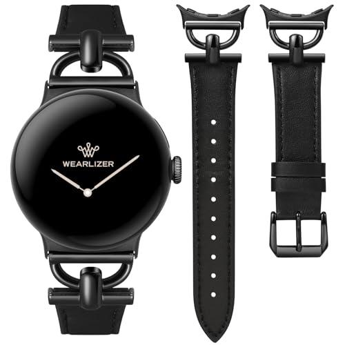 Wearlizer Leather Bands Compatible with Google Pixel Watch 4/3 41mm/Pixel Watch 2/1 Band Women, Dressy Designer Slim Leather Strap with D-Shape Metal Buckle for Pixel Smartwatch Accessories