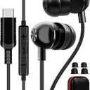 USB C Headphone for Samsung A53 S54 S22 S23 S21 S20 FE Wired Earbuds Magnetic in-Ear Type C Earphone with Microphone Stereo Noise Canceling for Galaxy Z Flip 5 Fold 4 Pixel 7 6 6a 7a OnePlus (Black)