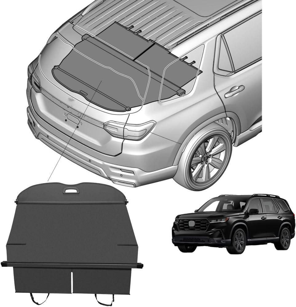 Compatible with 2026 2025 2024 2023 Honda Pilot Rear Cargo Security Shade Cover Privacy Screen Retractable Rear Storage Tonneau Cargo Cover Luggage Security Shield Shade
