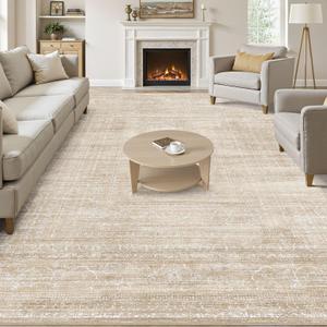 7x9 Area Rug Living Room: Washable Large Neutral Soft Rug Farmhouse Stain Resistant Indoor Non-Slip Floor Carpet for Bedroom Nursery Kids Playroom Office Dining Room Dorm- Beige