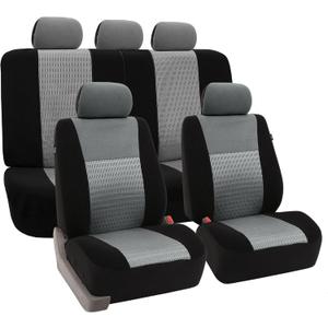 FH Group Universal Car Seat Covers Full Set for SUV Truck Sedan Vans | 3D Textured Breathable Fabric Seat Cover Set with Airbag Compatible Split Bench Protector Interior Upgrade - Gray/Black