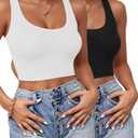 2-3Pcs Tank Tops for Women, U Neck Sleeveless Crop Tops, Basic Cropped Racerback Going Out Tops Athletic Sports Shirts, L