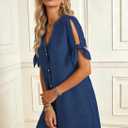 Denim Dress for Women 2026 Summer Casual Cowgirl Blue Jean Dress Tied Sleeves Button Down Shirt Dresses with Pockets (L)