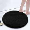 Smiry Luxury Chenille Round 24x24, Extra Soft and Absorbent Shaggy Bathroom Mat Rugs, Machine Washable, Non-Slip Plush Carpet for Tub, Shower, and Bath Room, Black