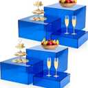6Pcs Blue Buffet Risers Acrylic Boxes Display Risers Food Risers for Buffet Table Display Riser for Platter Parties Weddings Catering Dessert Collectibles Figures Show ( 6''x7''x8'')