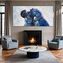 YETHEN WAL Blue Parrot Wall Art, Oversized Blue Bird Canvas Print, Cobalt Textured Animal Artwork for Living Room Bedroom Hallway, 2958 Inch