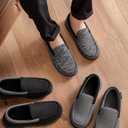 HomeTop Men's Comfort Memory Foam Moccasin Slippers, Breathable Cotton Knit Terry Cloth House Shoes for Indoor Outdoor (Gray)