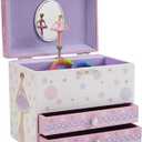 Jewelkeeper Jewelry Box for Girls with Ballerina and Music Box - Dual Drawers and Spacious Storage - Swan Lake Tune - White and Purple Jewelry Keepsake Chest - 6 x 6.75 x 5.25 Inches