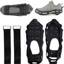 2 Pair Ice Spikes for Boots, Anti-Slip Winter Grip, 24 Teeth Ice Grippers Traction Cleats with Straps, for Mountaineering Walking Fishing Backpacking Men Women Adults Teens, S, L
