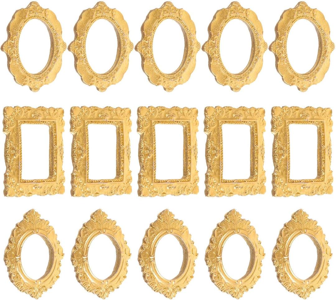 Axafazup 15 Pcs Mini Gold Picture Frames, Small Vintage Resin Frames, Tiny Antique Photo Frames For Wall Collage, Home Decor, DIY Crafts, Wedding Gifts