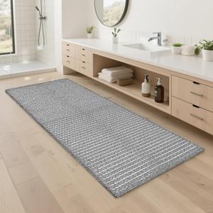 Grey Bathroom Rugs 24"x48"Non Slip Braided Bath Mat for Bathroom Floor Washable Boho Luxury Bath Rug for Tub Soft Vintage Absorbent Shower Sink Mat