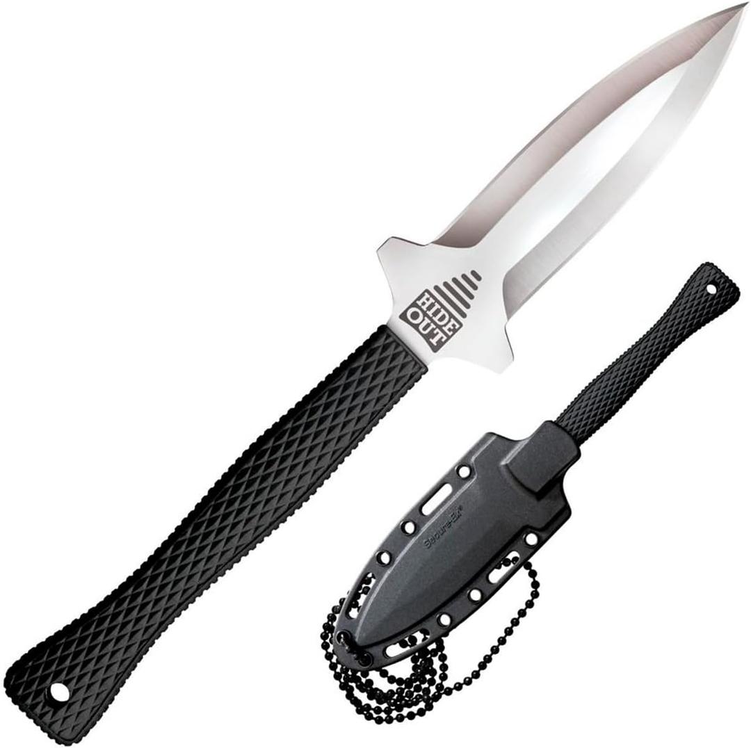 Cold Steel Hide Out 3" Durable Japanese AUS8A Stainless Steel Fixed Blade Spear Point Tactical Outdoor Neck Knife, 3-1/2" Kray-Ex Handle, Resistant Secure-Ex Sheath