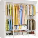 ULIFHOME E3C White Clothes Rack with Beige Cover, Heavy Duty Freestanding Garment Rack, Metal Closet System Storage Organizer for Clothing, Holds up to 850 lbs, 59.5" W x 16.5" D x 77.4" H