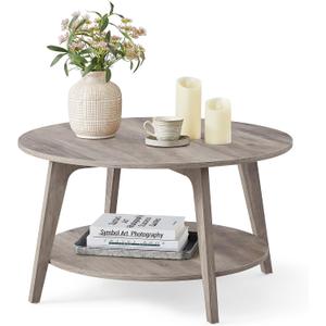 VASAGLE Round Coffee Table, 2-Tier Center Table with Storage, Tapered Legs, 31.5"Dia. x 17.7"H