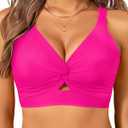 Women's Bikini Top - Supportive Swimsuit for Large Bust - 2025 Cut Out Twist Swim Top (Medium, Hot Pink)