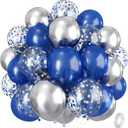 Navy Blue and Silver Balloons, 12 Inch Dark Midnight Blue Metallic Silver Latex Balloons Set for Boys Baby Shower Men Birthday 2026 Graduation Fathers Day Anniversary Denim Party Decorations