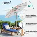 9FT/10FT Bamboo Patio Umbrella, Large Outdoor Umbrella with UPF 50+ Sun Protection, Rope Pulley Lift & Push-Button Tilt, 8-Rib Ventilated Canopy for Garden, Deck, Backyard & Outdoor Dining