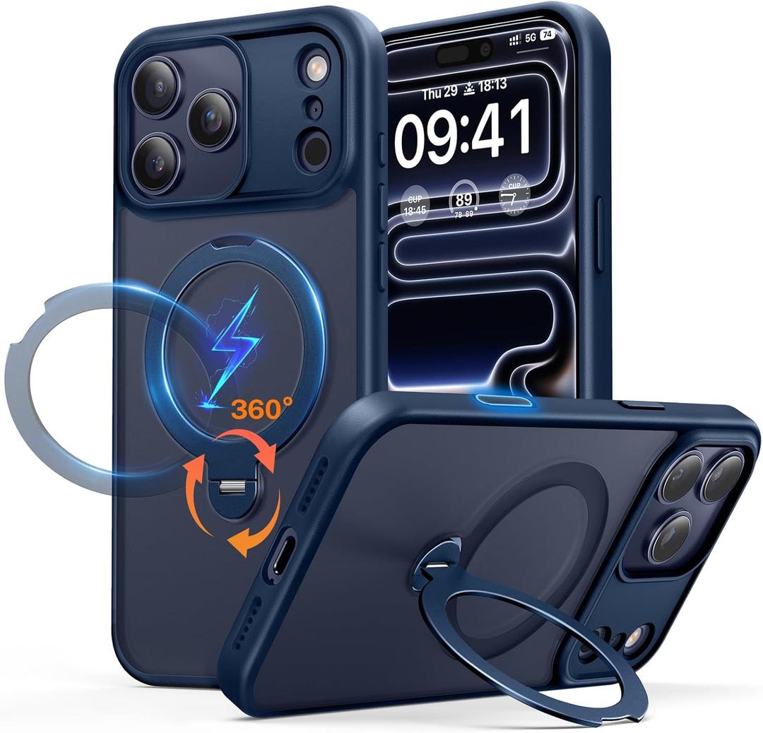 for iPhone 17 Pro Case: with 360 Spin Magnetic Stand, Camera Control Button, Fit for MagSafe, Military Drop Protection, Protective Slim Phone Cover for 17Pro with Ring Kickstand, 6.3", Blue