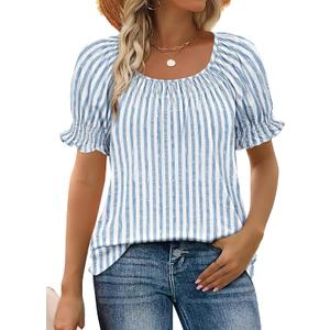 WIHOLL Womens Short Sleeve Square Neck Summer Tops Dressy Casual Blouses Trendy Clothes 2026, XL