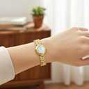 Small Gold Watches for Women's Dainty Analog Dress,Unique Designer Trendy Bangle Bracelets for Women Diamond Watch Oval Case Mother of Pearl Dial, Water Resistant with Tools