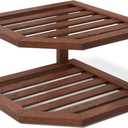 VERTORGAN Bamboo Corner Shelf,2 Tier Plate Organizer for Cabinet and Countertop,Pantry Dish and Spice Rack for KitchenBrown