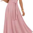 ZESICA Womens Summer Casual One Shoulder Maxi Dress 2026 Sleeveless Wedding Guest Flowy Vacation Dresses with Pockets, Pink, Small