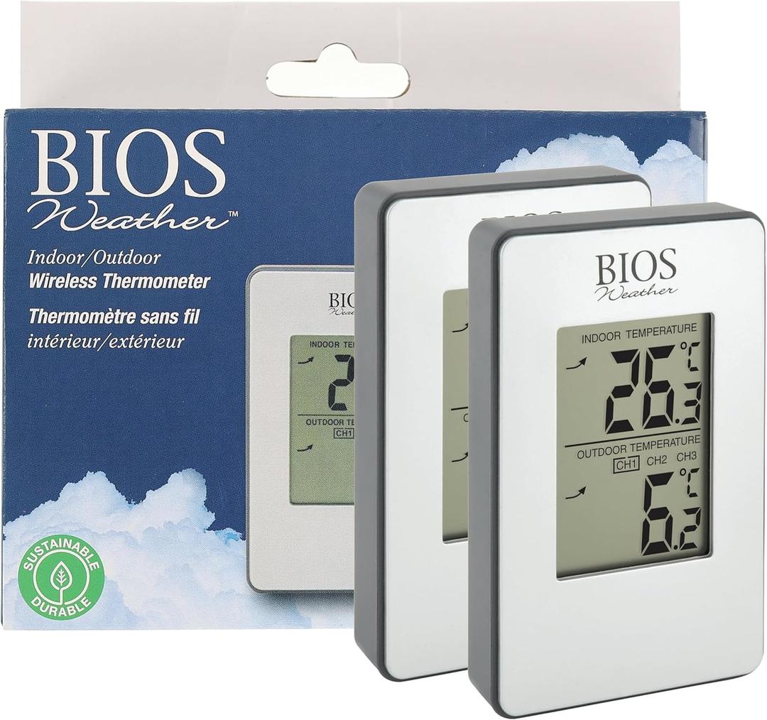 Bios Indoor/Outdoor Wireless Thermometer (Silver) (6-Inch x 6.25-Inch x 0.6-Inch)