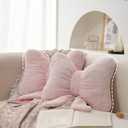 2Pack Soft Furry Bow Throw Pillows Cute Bowknot Plush Pillow Home Decor Stuffed Bow Lumbar Pillow for Bed Couch Living Room Decor (Pink)