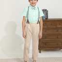 DISAUR Toddler Boy Clothes Suit, Formal Dress Shirt with Bowtie+Suspender Pants Boy Gentleman Wedding Outfits Green, 7-8t