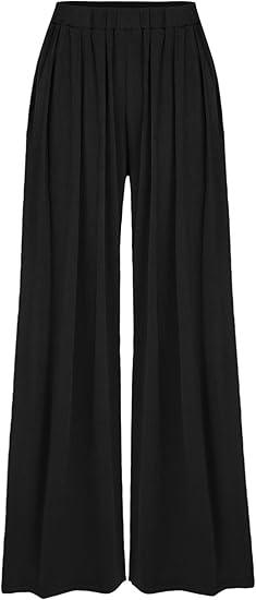 CIDER Women’s Plus Size Fashion Wide Leg Pants Palazzo Flowy Elastic Waist Pants with Pockets L