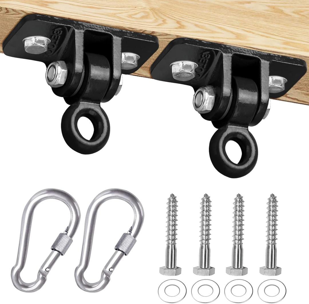 BETOOLL 2400 lb Capacity Heavy Duty Swing Hangers for Wooden Sets Playground Porch Indoor Outdoor & Hanging Snap Hooks Black of 2 (Black 2PCS)