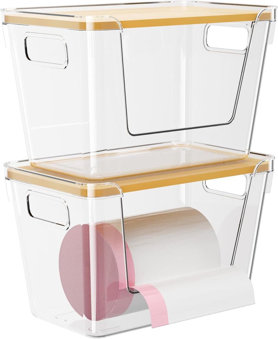 Delamu Acrylic Trash Bag Holder, 2 Pack Stackable Garbage Holder for 4-33 Gallon Bags, Clear Organizer Bins for Under Sink Organization, Pantry Storage, Cabinet, Kitchen, Laundry, Bathroom