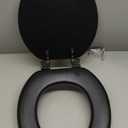 Mayfair Padded Toilet Seat, Cushioned Soft Vinyl over Wood Core Seat, Secure Hinges, Easy Clean, Made in USA, Round, Black