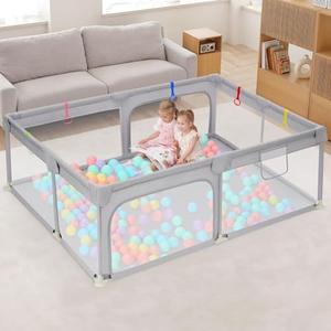 Dripex Baby Playpen, 71"×47" Play Pens for Babies and Toddlers, Safe Anti-Fall Play Yard with Gates, Baby Fence with Breathable Mesh, Indoor & Outdoor Kids Activity Center, Ash Grey